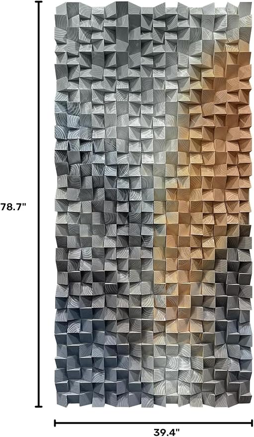 LIUZEYUE - Large 3D Wood Mosaic Wall Art, Hand-Painted Abstract Wood Block Sculpture in Slate Gray & Amber Gold, Modern Professional Decor for Executive Office and Hotel Lobby 39.4"x78.7" - Image 10