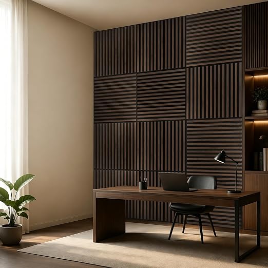 Art3d 6-Pack Acoustic Wood Slat Panel & Ceiling Tile, 2 x 2 ft, Walnut | Crack-Resistant, Scratch-Resistant, Eco-Friendly, Durable, Grid Compatible, Ideal for Living Room, Bedroom & Home DIY Upgrade - Image 3