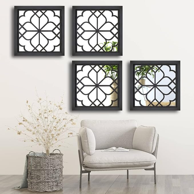 Wocred Set of 4 Mirrors Square Wall Mirror,Gorgeous Rustic Farmhouse Accent Mirror,Black Entry Mirror for Bathroom Renovation,Bedrooms,Living Rooms and More(12”x12”4pcs) - Image 3