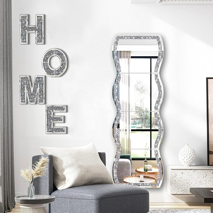 ZOLAPI Wave Pattern Crushed Diamond Body Mirror Set - 4pcs 11x15 inch Dressing & Makeup Mirror for Decor, Gym, Door (11x15 inch 4pcs) - Image 4