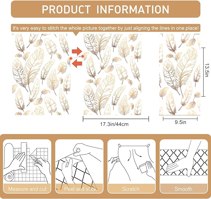 White Peel and Stick Wallpaper 17.7"x120" Feather Wallpaper Removable Modern Vinyl Wall Paper Waterproof Contact Paper for Bedroom Living Room - Image 3