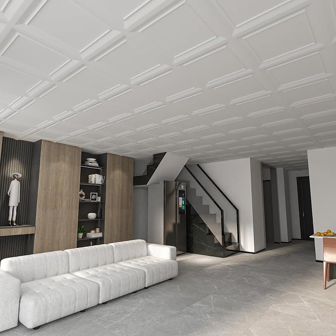 Art3dwallpanels Ceiling Tiles 24 Pack, 24 x 24 Inch, White | Drop Ceiling Tiles, High Grade PVC Wall Panels, Drop in, Fire Rated, Waterproof, Light Weight, Cover 96 Sq.Ft - Image 7