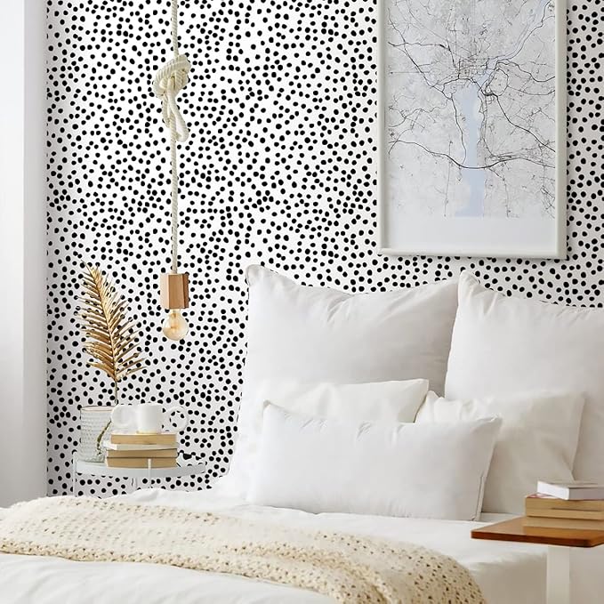Jeweluck Peel and Stick Wallpaper Polka Dot Wallpaper 17.7” x236.2” | Black and White Wallpaper Stick and Peel Black Dot Contact Paper Decorative Removable Self Adhesive Vinyl Walls for Bathroom - Image 9