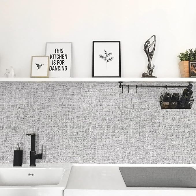 Grey Grasscloth Peel and Stick Wallpaper Fabric Paper 17.7in x 118in | Faux Linen Vintage Wallpaper Textured Removable Wall Paper Grass Cloth Cabinets Bedroom for Cabinet Self Adhesive Vinyl - Image 3