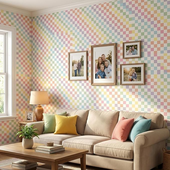 Drydiet Pastel Checker Wallpaper Peel and Stick Contact Paper 15.8 x 118.1 | Self Adhesive, Pastel Rainbow Checkered Design, Easy Apply Remove, for Home Locker Dorm Classroom Living Room Decor - Image 4