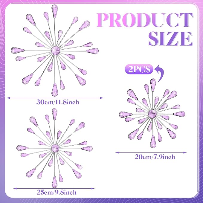 Hicarer 4 Pcs Starburst Wall Decor, Metal Wall Art, Purple - Image 3