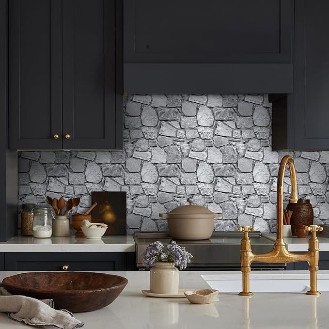 COMSTICKC 3D Faux Stone Wall Panel Peel and Stick Wall Tiles | Gray, 10 Pcs of 12"X12", Ultra-Light Thin PVC Rock Adhesive Fake Stone Paneling Backsplash Interior Decor, Cover 9.7 sq ft - Image 8