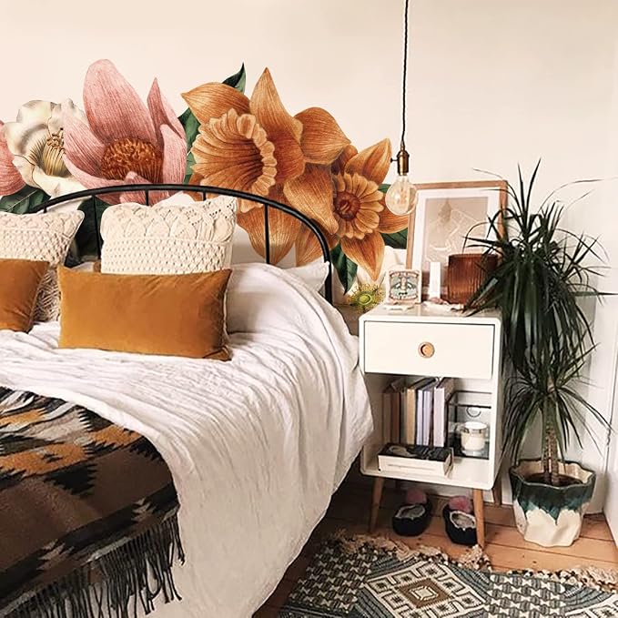 Fabric Peel and Stick Floral Wall Decal, Self-Adhesive Flowers Wallpaper, Wall Stickers for Living Room Bedroom Decor, Vintage Garden-3 PCs - Image 3