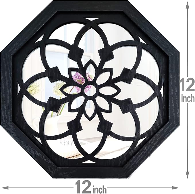 ZOLAPI 2-Piece Octagon Wall-Mounted Mirrors,Vintage Farmhouse Mirror for Wall Decor,Black Decorative Accent Mirror for Foyer, Bathroom, Bedroom. (12”x12”) - Image 7