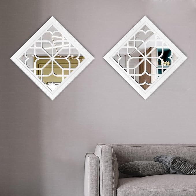 Wocred Set of 2 Mirrors Square Wall Mirror,Gorgeous Rustic Farmhouse Accent Mirror,White Color Entry Mirror for Bathroom Renovation,Bedrooms,Living Rooms and More(12”x12”) - Image 2