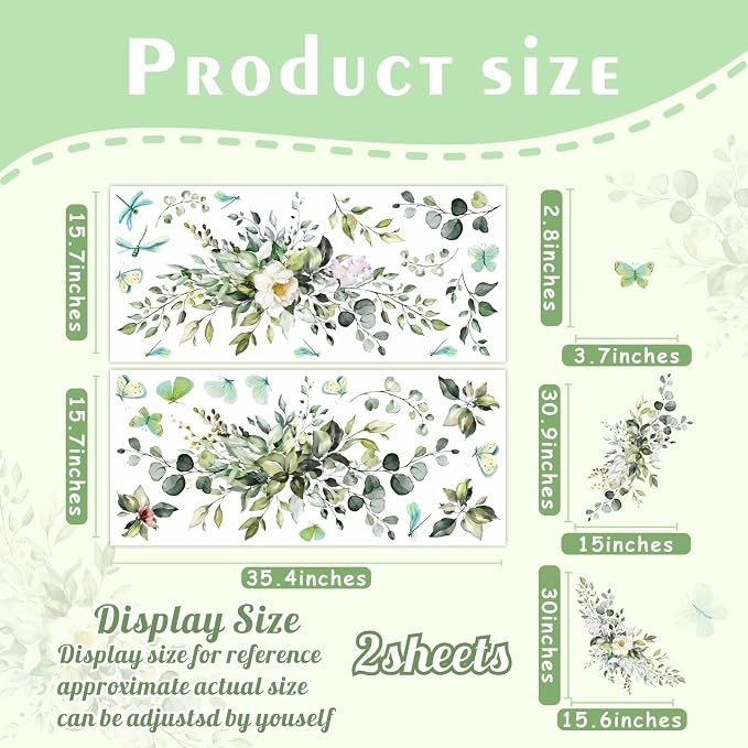 Green Leaves Wall Decals Hanging Vines Butterflies Art Mural Peel and Stick | Wall stickers, removable vinyl art mural, rustic plants, modern botanical, for living room bedroom bathroom nursery farmhouse - Image 3
