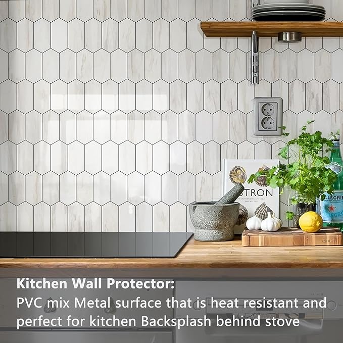 Vamos Tile Long Hexagon Peel and Stick Backsplash Tile - 10 Sheets Stick on Backsplash for Kitchen and Bathroom 12.4 x 12 Inch Glossy Wood Grain PVC Self Adhesive Mosaic Wall Tiles - Image 2