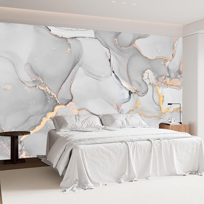 Grey Marble Peel and Stick Wallpaper Abstract Wall Mural | 137"x96", Self Adhesive Canvas, for Bedroom Living Room Bathroom, Seamless, No overlapping by LOOWAP