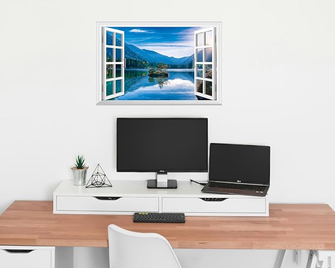 FLFK Fake Window Wall Decal - Mountain Lake Faux Window Wall Mural for Wall Decor, Peel and Stick Wall Sticker,24"x16" - Image 5