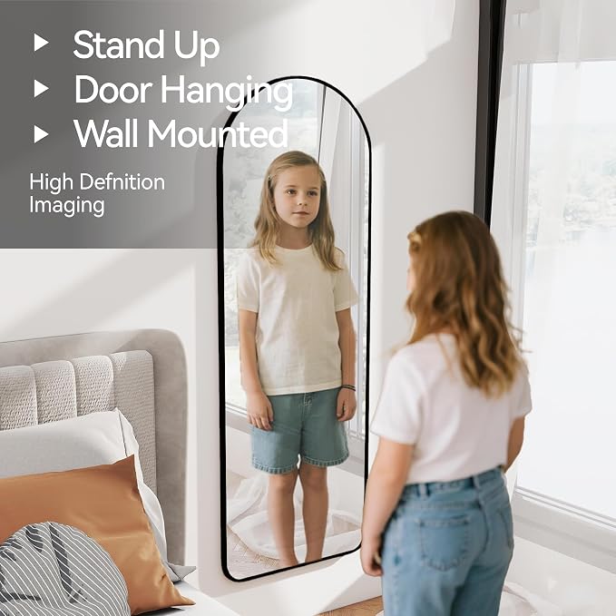 57x20" Full Length Mirror Floor Stand,Over the Door,Wall Mounted Black - Image 9