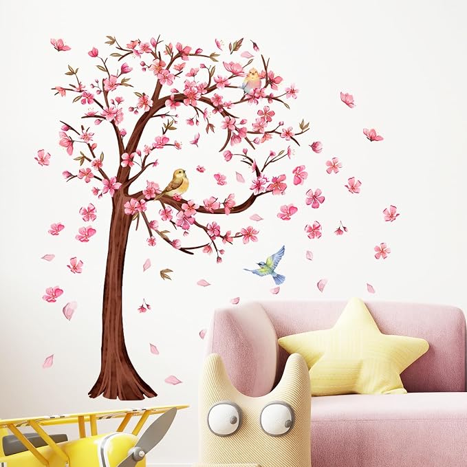 3D Flower Tree Wall Decals Peel and Stick Large Cherry Blossom Stickers for Wall in Heart Shape with Birds Removable Wall Stickers & Murals for Living Room Bedroom Girl Nursery Classroom Home Decor - Image 6