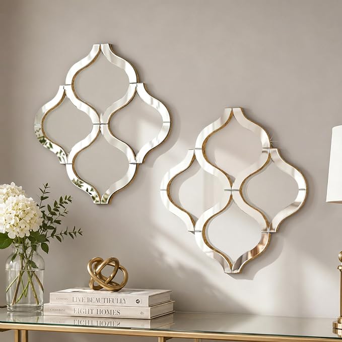 Square Decorative Wall Mirror 12 x 12 Inch, Silver Frameless Mirror Wall Decor with Beveled Edge, Modern Wall Mounted Accent Mirror for Living Room, Bedroom, Hallway, Set of 2 by OPULINEA