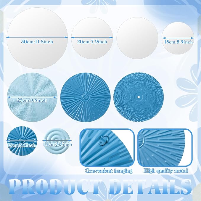 Blulu 9 Pcs Blue Mirror Wall Decor Metal Round Home Art Decor Decorative Modern Circle Mirror Wall Art Sculpture Hanging Decorations for Home Living Room Office - Image 3