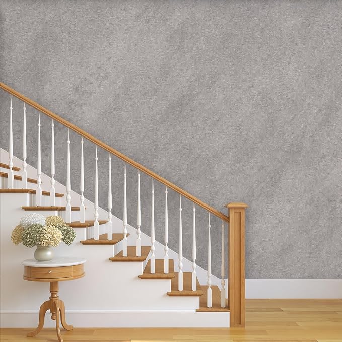 Grey-White Limewash Wallpaper Peel and Stick 16'' x 590'' Silver Cement Concrete Self-Adhesive Contact Paper Light Grey Matte Waterproof Limestone Textured PVC Removable Vinyl for Bedroom Kitchen Gym by Bumoo