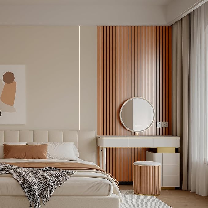YLL YLL PVC Slat Wall Panel Peel and Stick 236"x 15.7" Faux Walnut Wood Grain Slat Panel Self-Adhesive Wallpaper Soundproof 3D Wall Panels - Image 5
