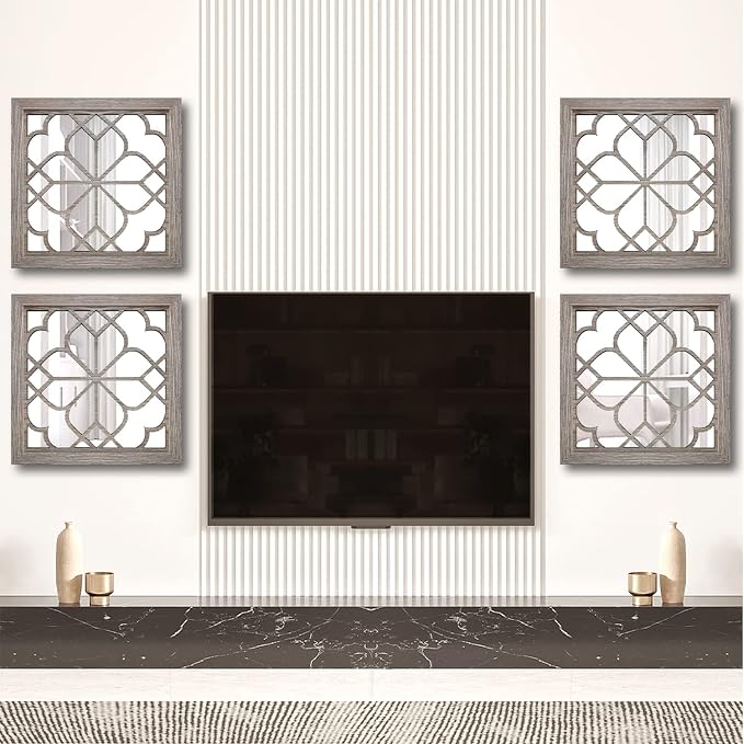 Wocred Set of 4 Mirrors Square Wall Mirror,Gorgeous Rustic Farmhouse Accent Mirror,Barn Wood Color Entry Mirror for Bathroom Renovation,Bedrooms,Living Rooms and More(12”x12”-4pcs) - Image 5