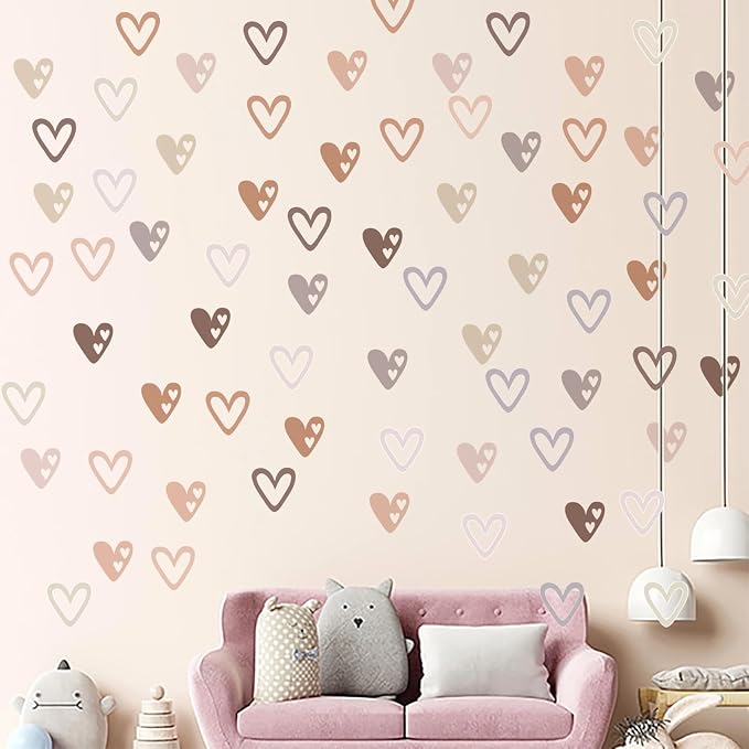 72 Pcs Boho Heart Wall Stickers, Love Shape Wall Decal for Girls Bedroom, Peel and Stick Art Vinyl Murals for Nursery Kids Room Décor, Removable Wall Decals DIY Cute Decorations - Image 4