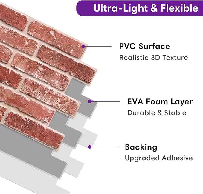 3D Faux Brick Wall Panels Peel and Stick, Designed for Quick DIY | Vintage Red, 10 Pcs 15.7" x 11.8", Brick-Look, Light PVC Fake Brick Wall Covering Tiles for Wall Renovation, Cover 12.9 sq ft - Image 4