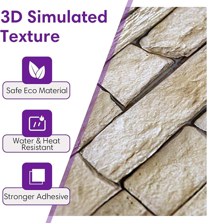 3D Faux Stone Wall Panels Peel and Stick, Designed for Quick DIY | Beige, 10 Pcs 11.8" x 11.8", Stone-Look, Ultra-Light PVC Fake Stone Wall Covering Tiles for Wall Renovation, Cover 9.7 sq ft - Image 3