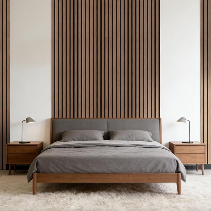 Peel and Stick Slat Wall Panels, 4" x 96" Self-Adhesive Walnut Faux Wood Accent Paneling, Removable 3D PVC Soundproof Wall Covering for Bedroom, Living Room, TV Background & Home Décor - Image 5