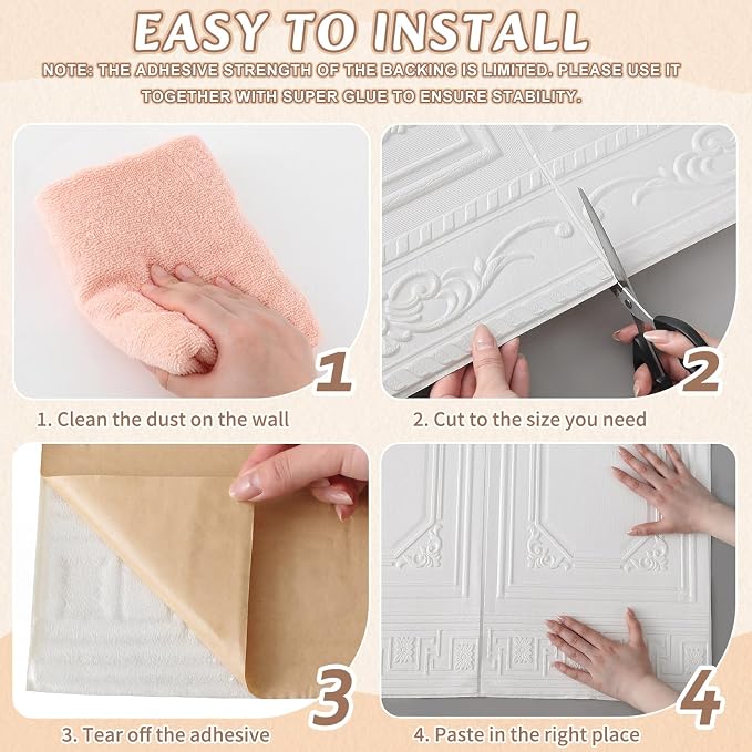 Nuanchu 10 Pcs 35 x 28 Inch Ceiling Tiles Peel and Stick, Vintage | Foam White 3D Wall Panels 26-105.5 Sq. ft Adhesive Glue up Waterproof Wallpaper for DIY Office Home - Image 4