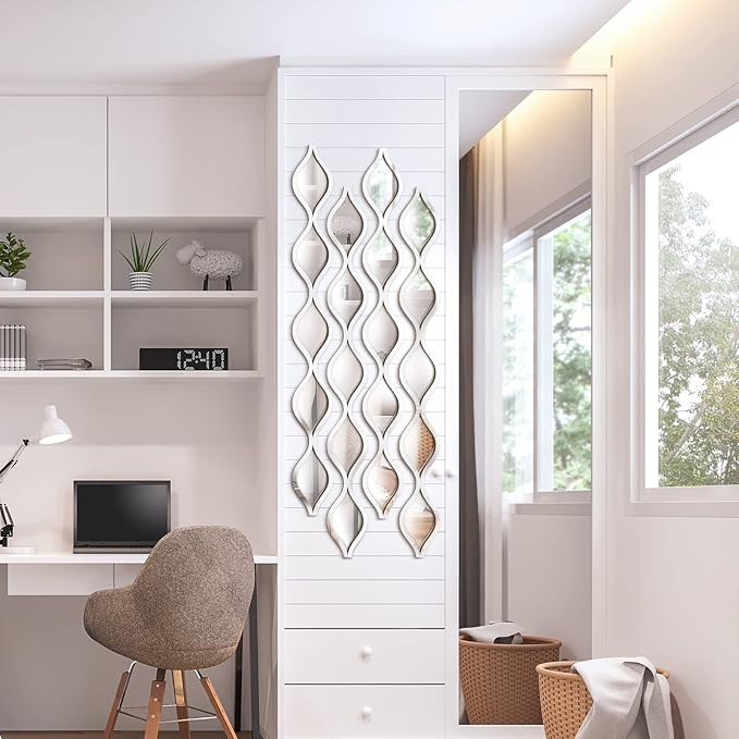 Qunclay 4 Pcs Teardrop Mirror Wall Art Decorative Mirror Wall Decor, Silver - Image 7