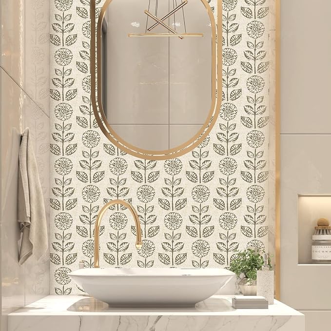 Wudnaye Vintage Floral Peel and Stick Wallpaper for Farmhouse 17.7in×197in | Tulip Peel and Stick Wallpaper Floral Contact Paper Boho Self Adhesive Removable Wall Paper Waterproof for Bathroom Kitchen - Image 3