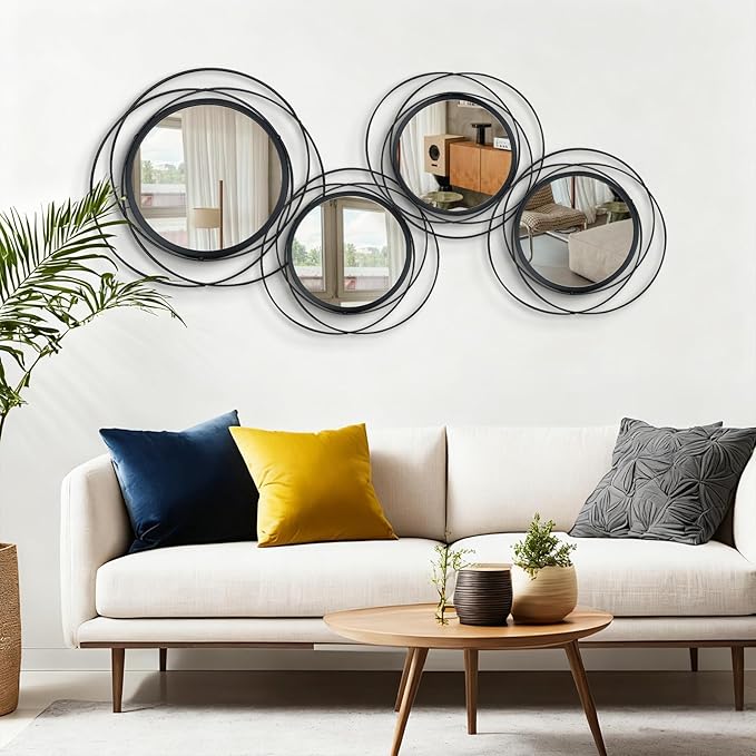 4 Set Circle Mirrors for Wall Decor Living Room Bedroom Entryway - Image 3