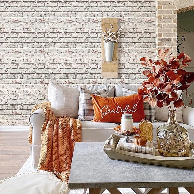 COMSTICKC 3D Faux Brick Wall Panels Peel and Stick, 10 Pcs 11.8" x 11.8" | Whitewash, Not Real Brick, Small Size, Ultra-Light PVC Sticker, Fake Brick Decorative Tiles for DIY Decor, Cover 9.7 sq ft - Image 8