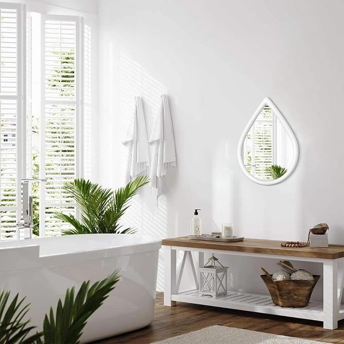 Small Wall Mirror Wood Framed Decorative Mirror White Teardrop Hanging Mirrors Unique Vanity Mirror for Bedroom Bathroom Living Room - Image 7