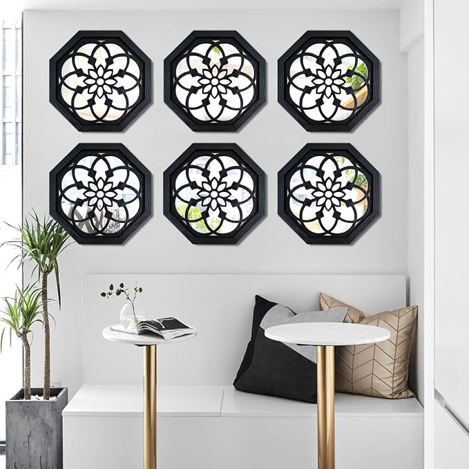 ZOLAPI 2-Piece Octagon Wall-Mounted Mirrors,Vintage Farmhouse Mirror for Wall Decor,Black Decorative Accent Mirror for Foyer, Bathroom, Bedroom. (12”x12”) - Image 6