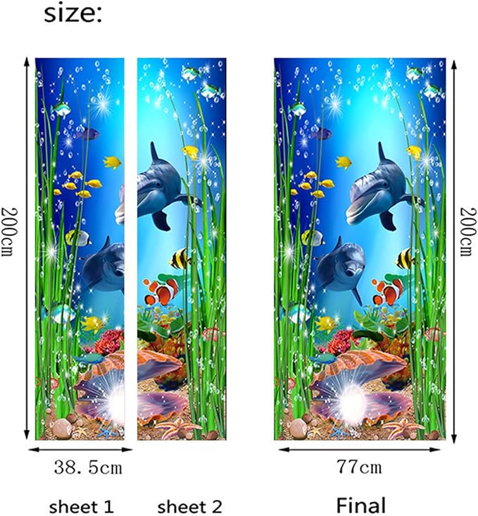 artfanke 3D Peel and Stick Door Sticker 30.3"x78.7"- Self-Adhesive Door Wallpaper Murals Decal-Dolphin Shell Undersea World Wall Poster for Home Decor (2 Sheets/Set) - Image 5