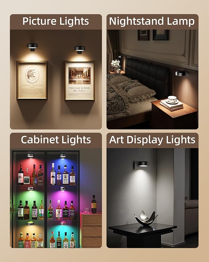 EZVALO Picture Lights for Wall, 2000mAh Rechargeable Battery Magnetic Poster Lights with 3 Color Temps & 12 RGB, Remote Dimmable Timer Painting Light, Wall Decor Light for Art Display, Frame (3 Pack) - Image 3
