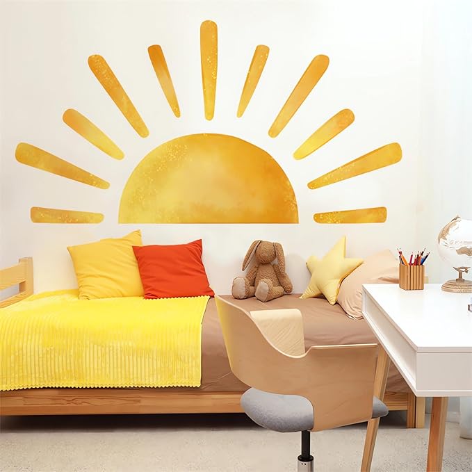 68.5" x 37.4" Large Sun Wall Stickers Yellow Sunshine Wall Decals | Sunrise DIY Removable Vinyl Peel and Stick for Baby Boys Girls Kids Room Nursery Bedroom Playroom Art Home Decor - Image 2