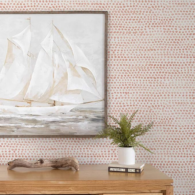 Tempaper Coral Moire Dots Removable Peel and Stick Wallpaper, 20.5 in X 9 ft, Made in the USA - Image 7