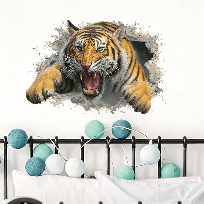 Tiger Wall Decal Stickers– Realistic Tiger Breaking Through Wall Design, Removable Stickers for Home, Office, Living Room, and Bedroom - Image 5