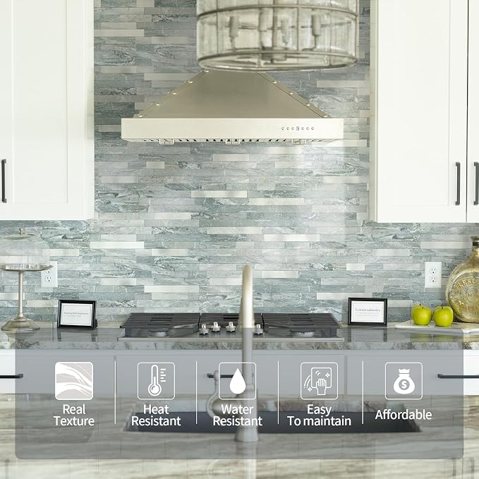 20 - Sheet Peel and Stick Backsplash Wall Tile, PVC Kitchen Backsplash, Stick on Tiles for Backsplash Kitchen (12'' X 12'', Polished Cyan) - Image 2