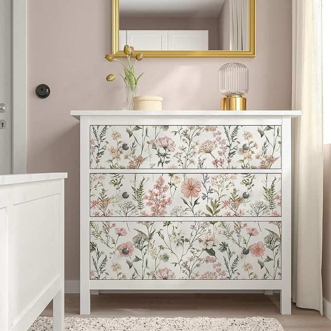 Orainege Pink Floral Peel and Stick Wallpaper Self Adhesive Wallpaper | 16.9inx196.8in Modern Wall Paper for Bedroom Bathroom Green Leaf Contact Paper for Cabinets Removable - Image 8
