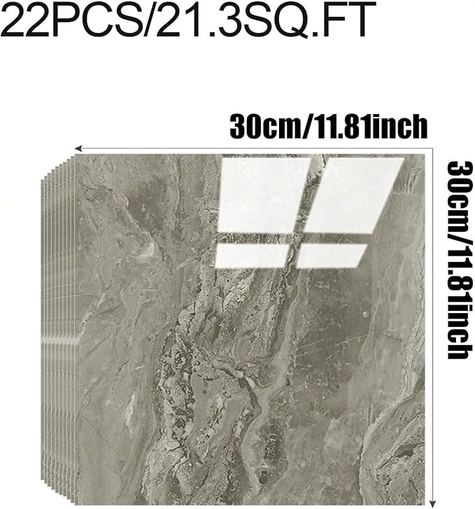 Chejiaye 22pcs Marble Peel and Stick Backsplash Waterproof Washroom Wall Panels, Peel and Stick Tile, PVC Foam Wall Panels for Kitchen,Bathroom,Living Room,Grey (Not Real Tile,11.8" x 11.8") - Image 4