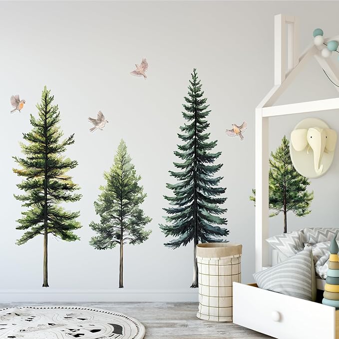 Lilac 46" Large Green Pine Tree Wall Decal 4 Sheets Peel and Stick Decor | Trees Birds Wall Stickers Self-adhesive Clings for Living Room Bedroom Classroom Nursery (Green Pine, 11.8 * 35.4inch) - Image 4
