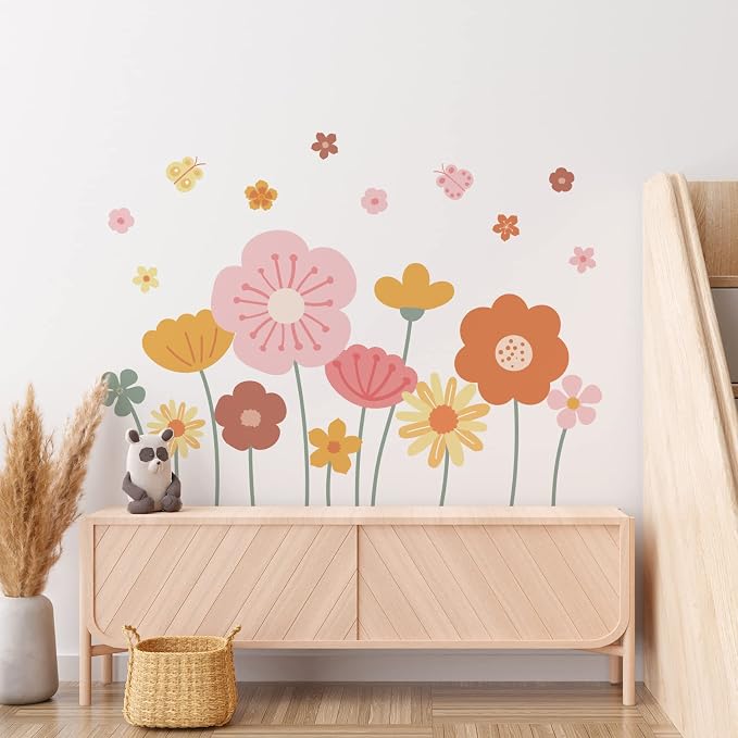 Zonon 6 Pcs Flower Wall Decals Peel and Stick Sticker, Cute | Vinyl Removable Wall Stickers & Murals, Cute Wildflower Decor for Bedroom, Cartoon Flower Wall Decals, Living Room, Nursery - Image 3