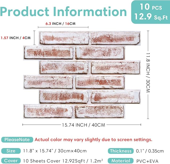 Commomy 3D Peel and Stick Faux Brick Wall Panels - 10pcs 15.74" x 11.8" | Ultralight Thin PVC 3D Wall Panels Fake Brick Paneling for Home Office,Bedroom,Quick DIY Home Decor(12.92 sq.ft) - Image 5