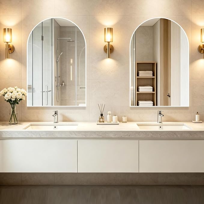 Wall Mounted Mirror, Arched Wall Mirror for Bathroom, 2 Pieces 24"x36" Arch Bathroom Mirror with Metal Frame, White Vanity Mirror Decor for Mantle, Bedroom, Entryway, Living Room - Image 2