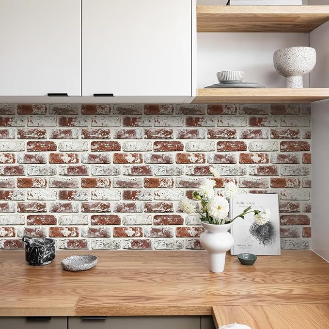 COMSTICKC 3D Faux Brick Wall Panels Peel and Stick, 10 Pcs 11.8" x 11.8" | Whitewash Red, Not Real Brick, Small Size, Ultra-Light Thin PVC, Fake Brick Decorative Tiles for DIY Decor, Cover 9.7 sq ft - Image 2