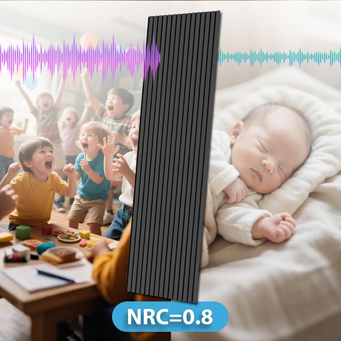 Art3d 2 Pack 94.5 x 24 inch Wood Slat Acoustic Panels for Wall & Ceiling - 31 sq.ft 3D Fluted Sound Absorbing Panel with Wood Finish, Matte Black - Image 3